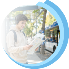 Young adult practicing community navigation
