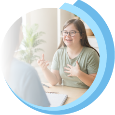 Young adult practicing self-advocacy and communication