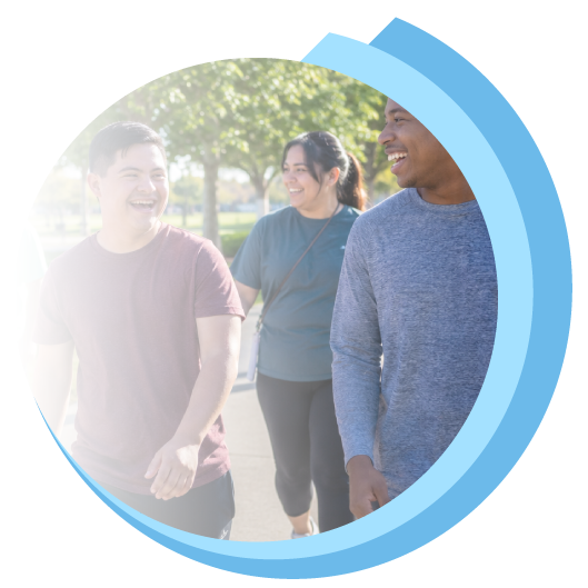Group walking together outdoors in the community